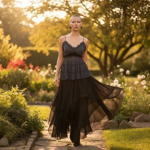 Charlotte Russe Whimsigoth Y2K Babydoll Tank Womens L Black Fairy Grunge Layered